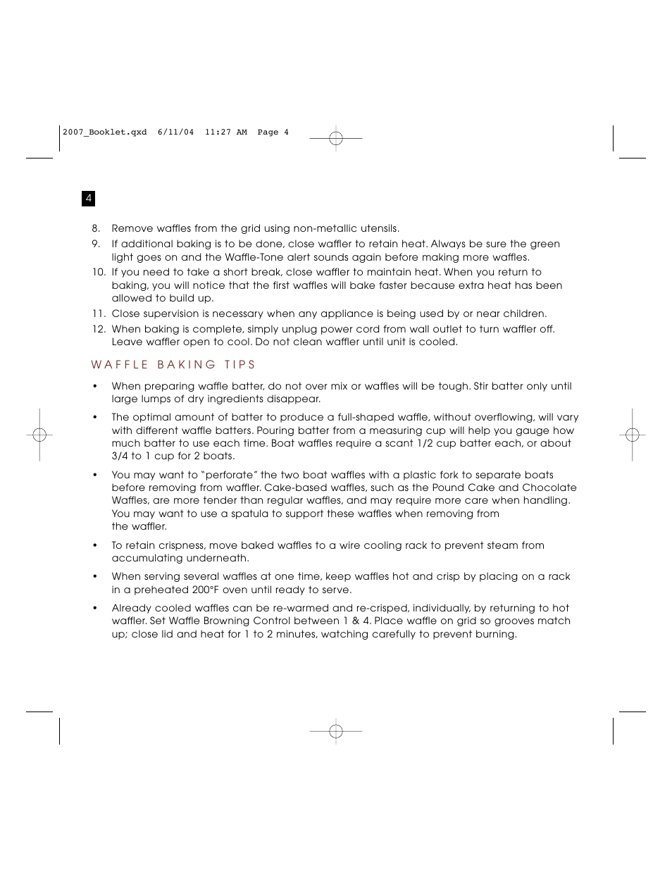 Villaware BELGIAN WAFFLE BOAT MAKER User Manual | Page 4 / 9
