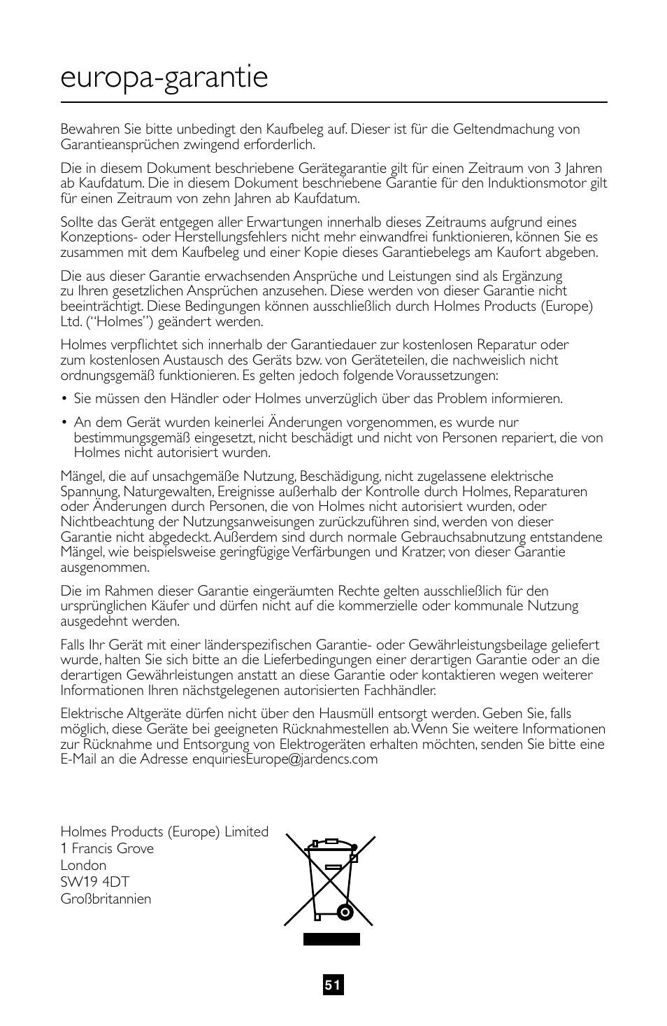 Europa-garantie | Villaware FPVLFPSL01 User Manual | Page 52 / 80