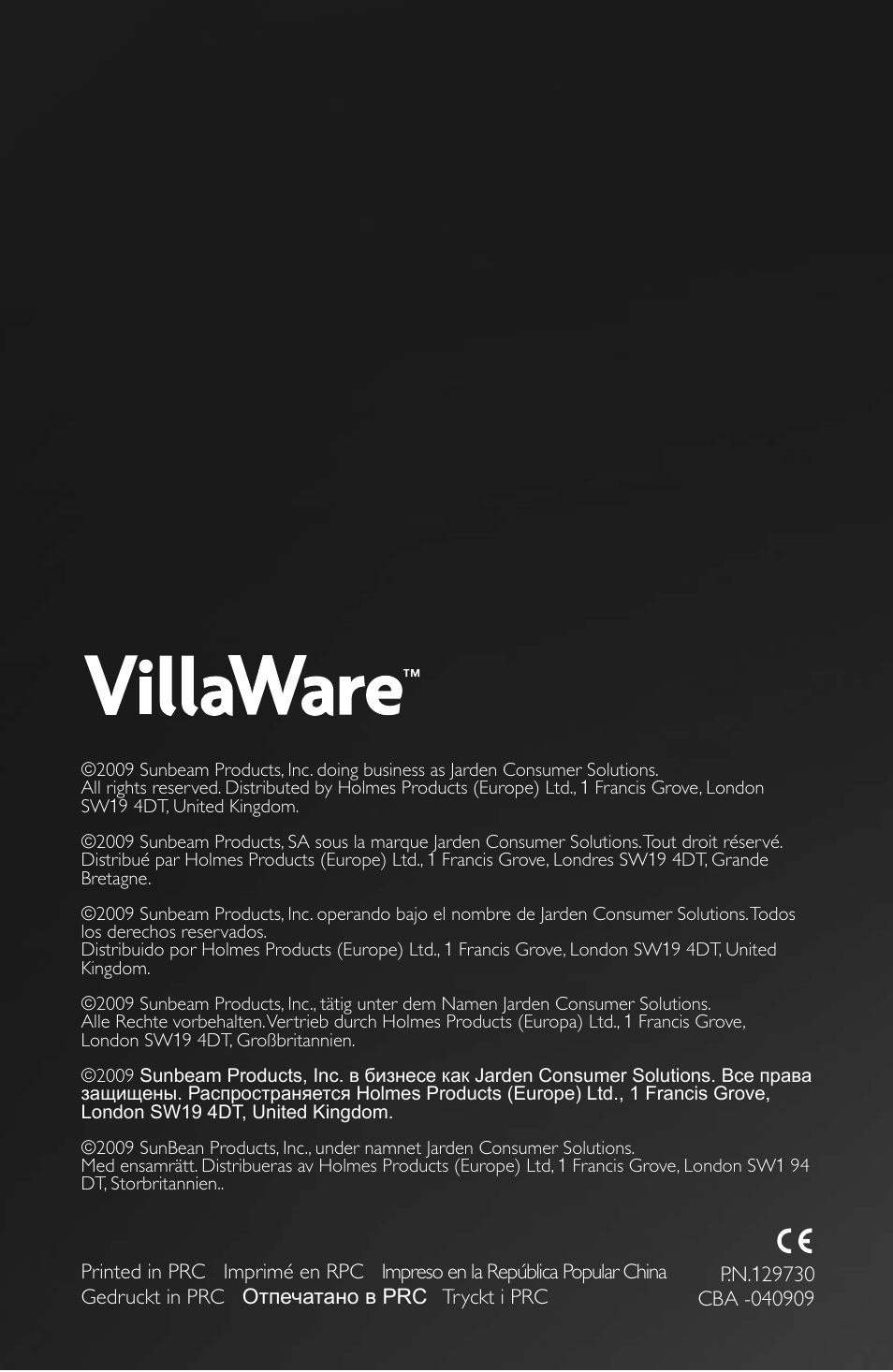 Villaware FPVLFPSL01 User Manual | Page 80 / 80