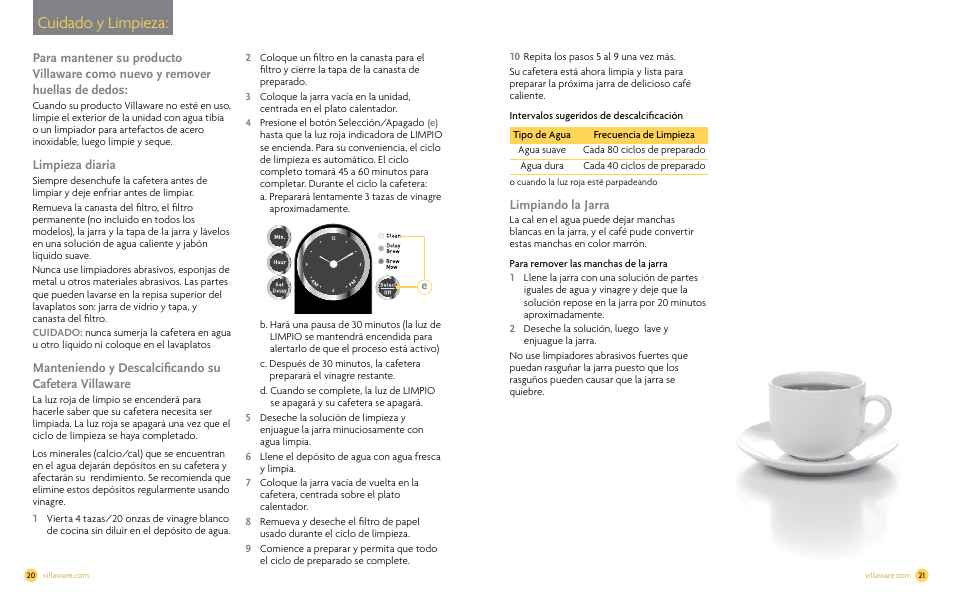 Cuidado y limpieza | Villaware NDVLCD0000 User Manual | Page 12 / 14