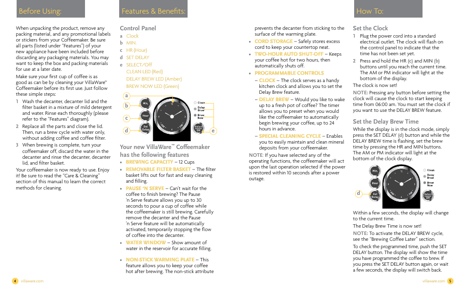 Before using, Features & benefits: how to | Villaware NDVLCD0000 User Manual | Page 4 / 14