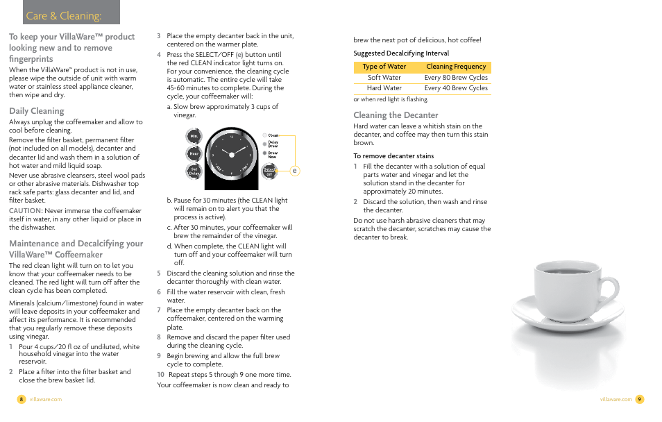 Care & cleaning | Villaware NDVLCD0000 User Manual | Page 6 / 14