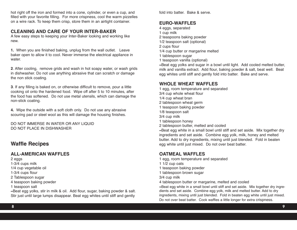 Waffle recipes | Villaware 5230 User Manual | Page 5 / 11