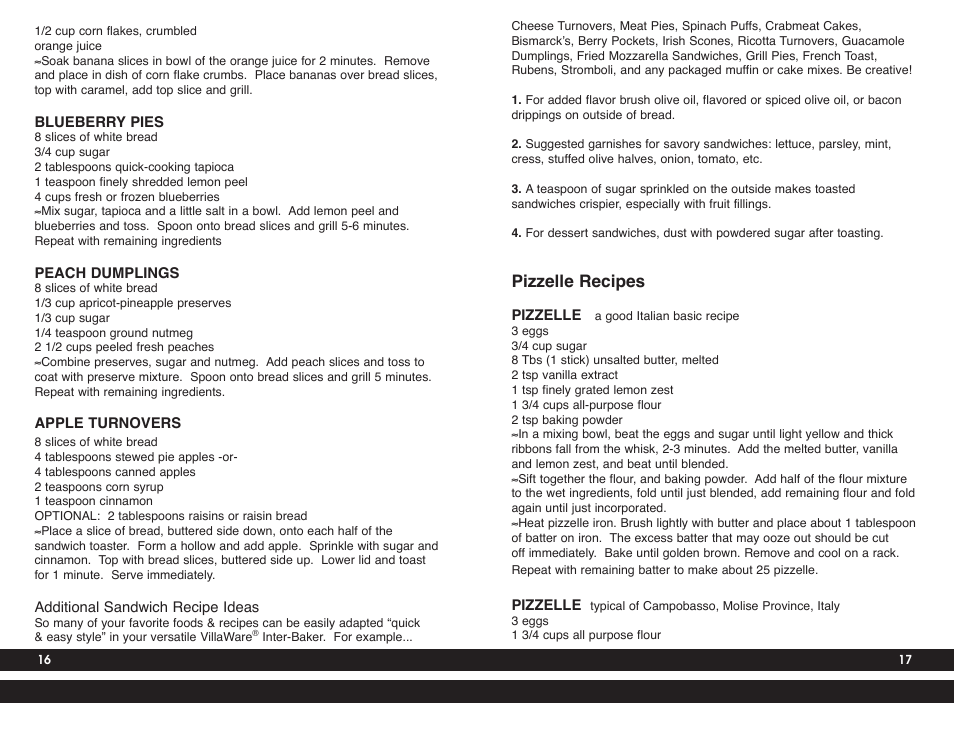 Pizzelle recipes | Villaware 5230 User Manual | Page 9 / 11
