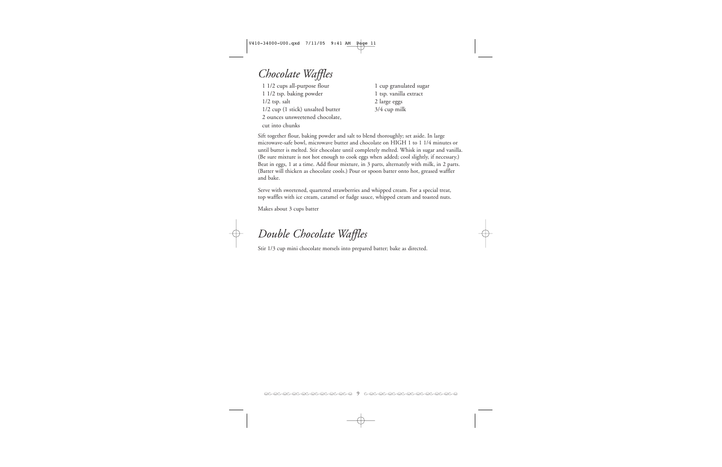 Chocolate waffles, Double chocolate waffles | Villaware BELGIAN WAFFLER User Manual | Page 10 / 11