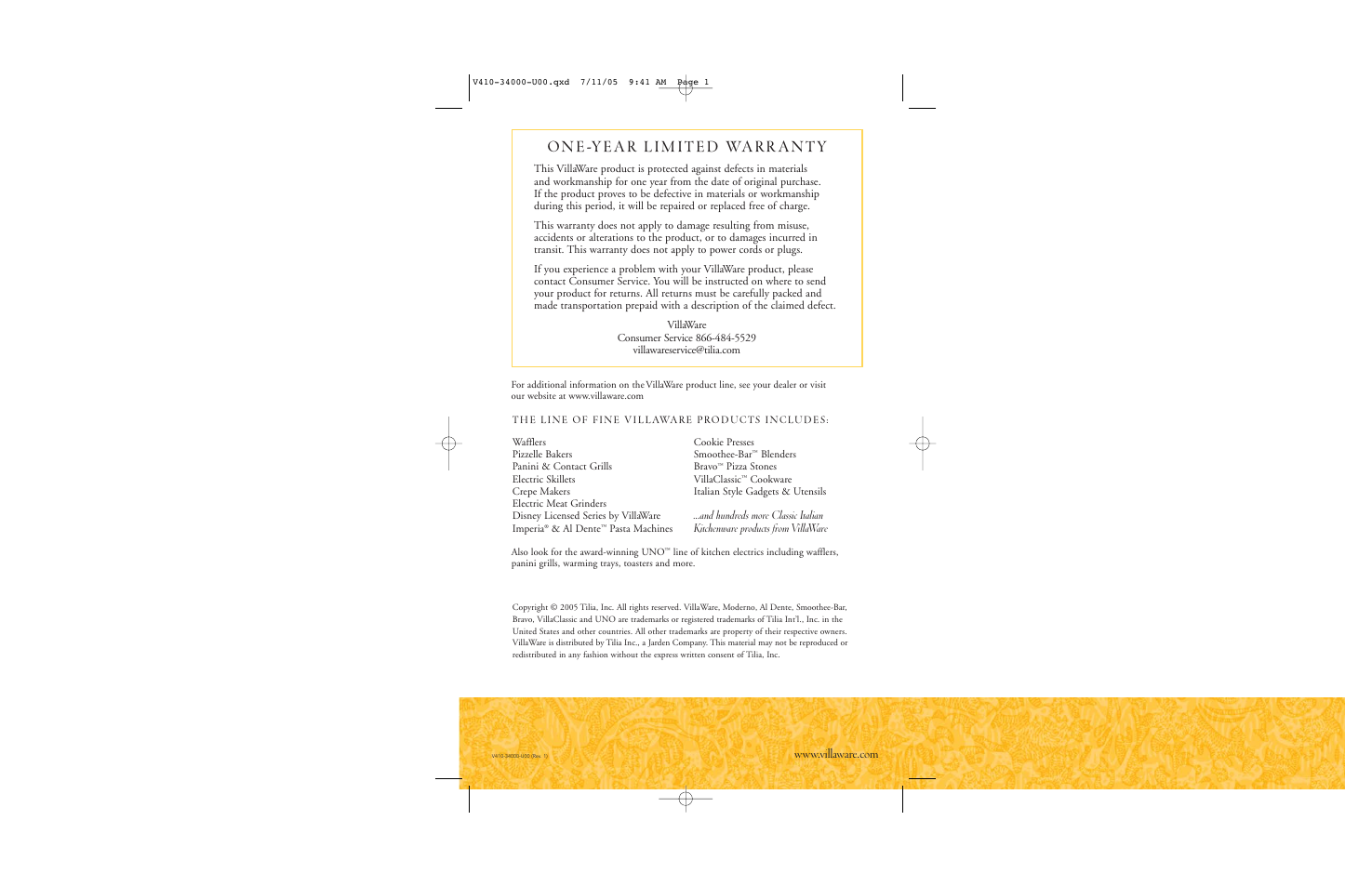 Villaware BELGIAN WAFFLER User Manual | Page 11 / 11