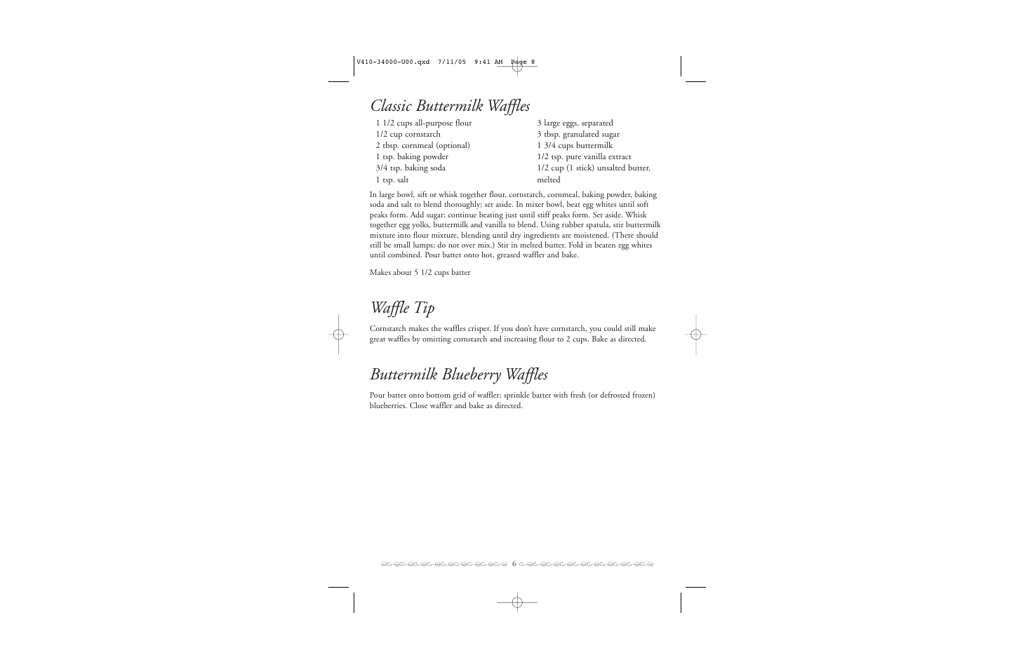 Classic buttermilk waffles, Waffle tip, Buttermilk blueberry waffles | Villaware BELGIAN WAFFLER User Manual | Page 7 / 11