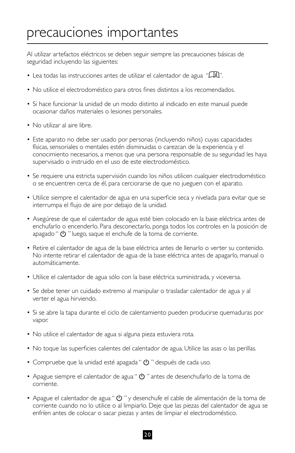 Precauciones importantes | Villaware BVVLKTSL01 User Manual | Page 21 / 57