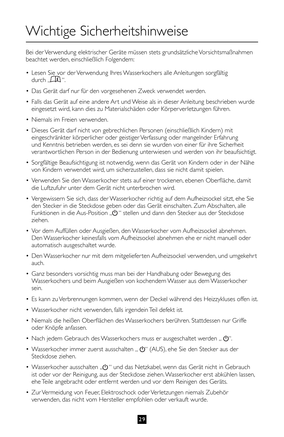 Wichtige sicherheitshinweise | Villaware BVVLKTSL01 User Manual | Page 30 / 57
