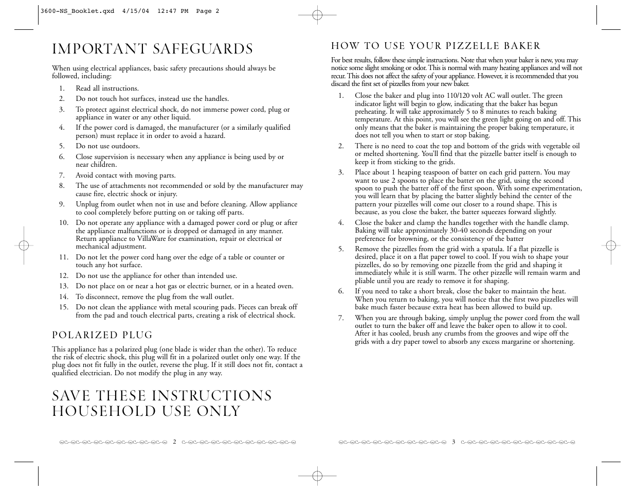 Villaware 3600-NS User Manual | Page 2 / 4