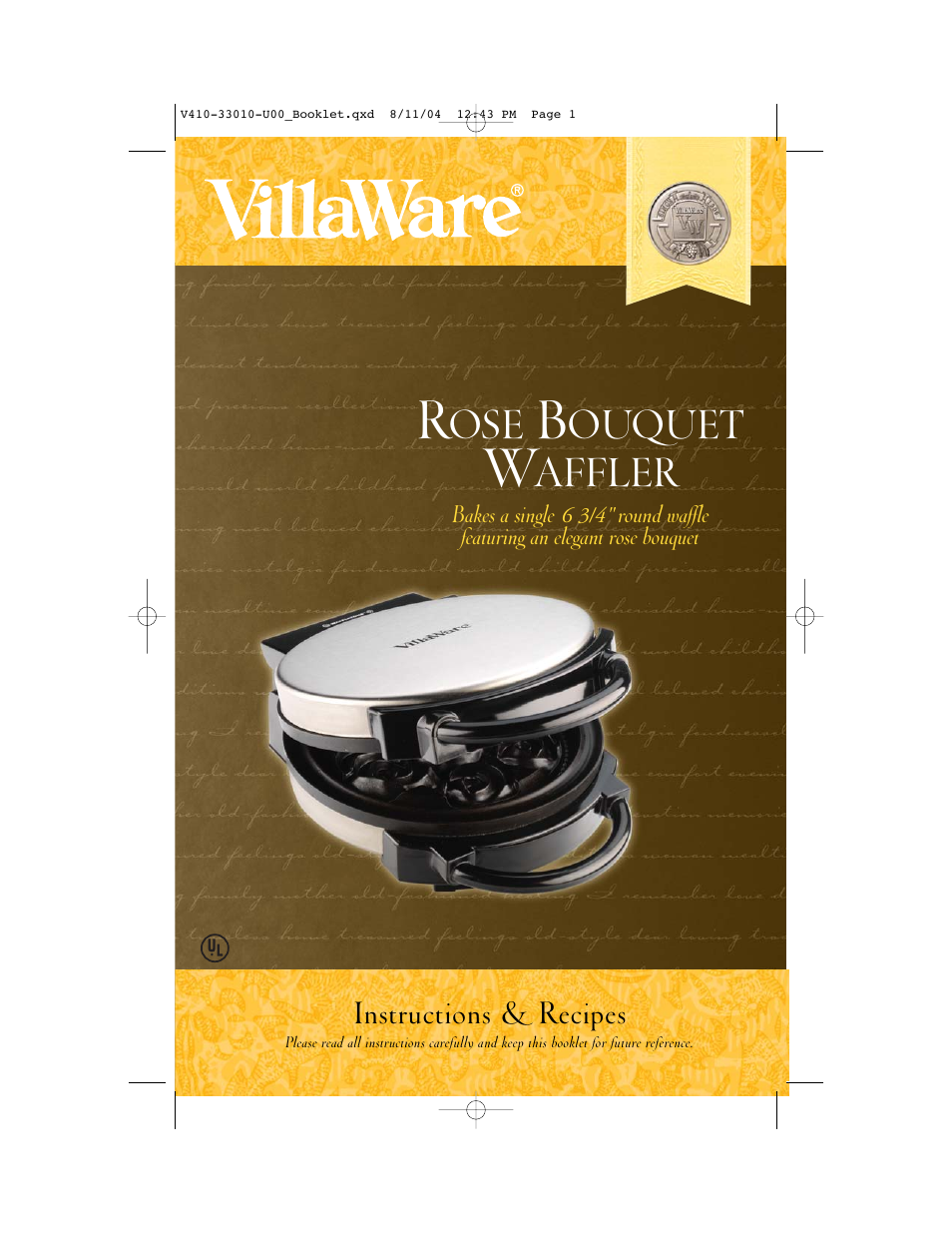 Villaware ROSE BOUQUET WAFFLER User Manual | 8 pages