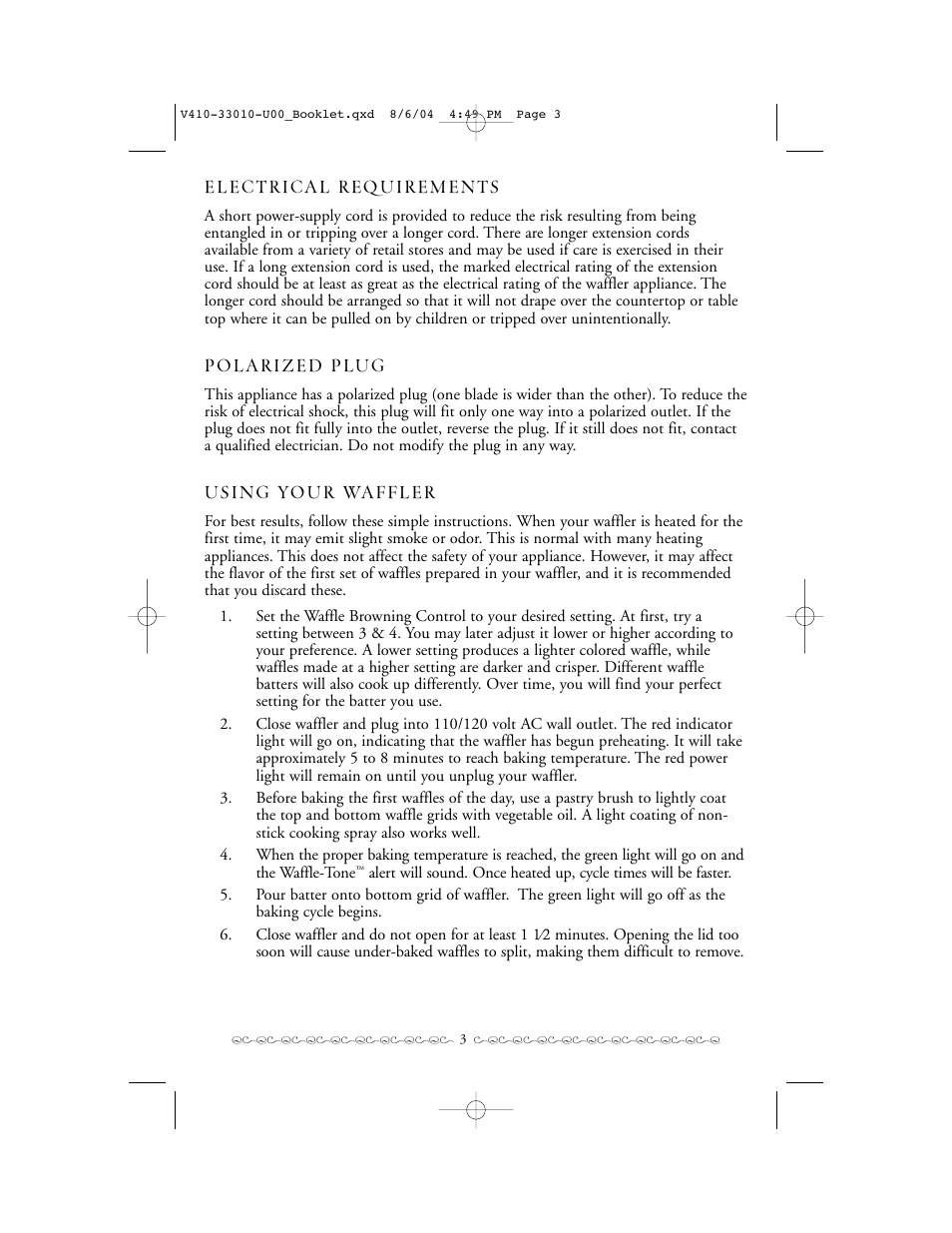 Villaware ROSE BOUQUET WAFFLER User Manual | Page 3 / 8