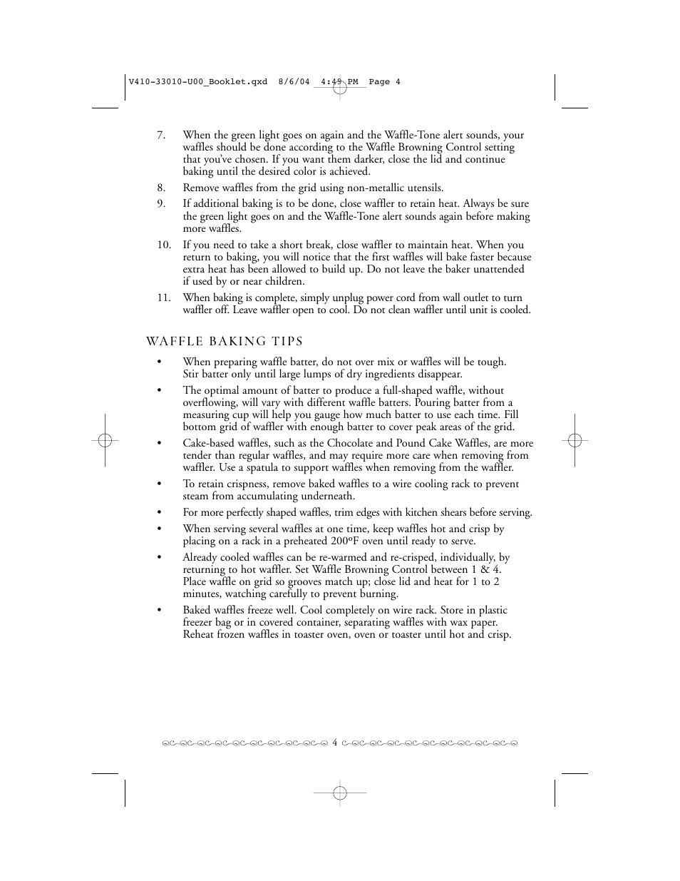 Villaware ROSE BOUQUET WAFFLER User Manual | Page 4 / 8