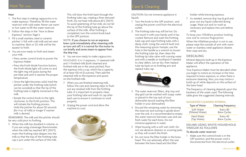 How to, Care & cleaning | Villaware NDVLEM1000 User Manual | Page 6 / 16