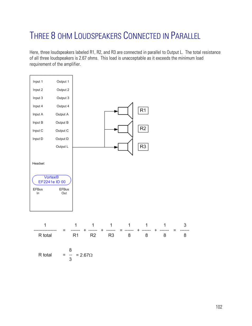 Three 8 ohm loudspeakers connected in parallel | Vortex Media VTX 1000 User Manual | Page 102 / 103
