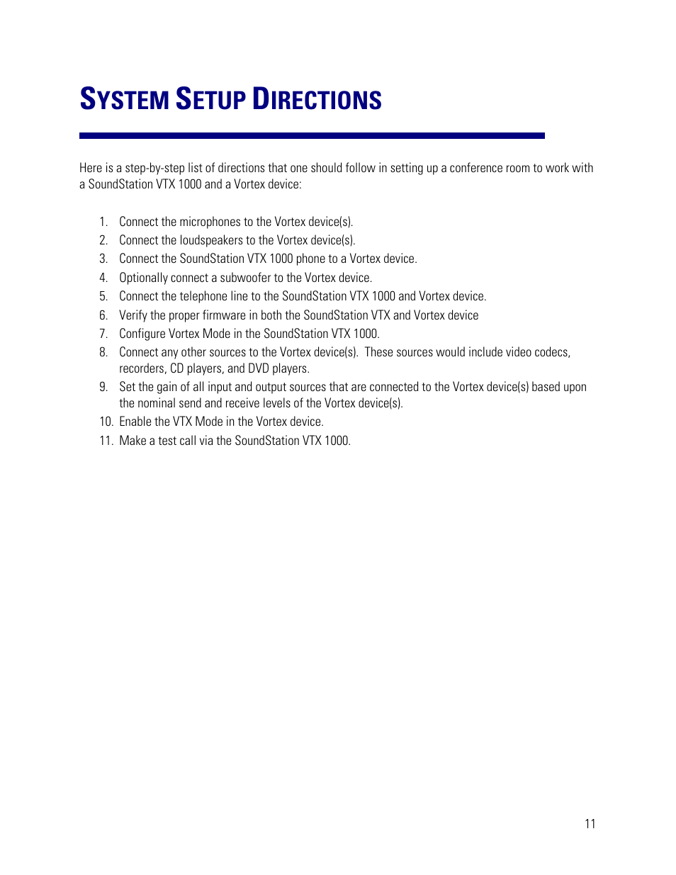 System setup directions, Ystem, Etup | Irections | Vortex Media VTX 1000 User Manual | Page 11 / 103