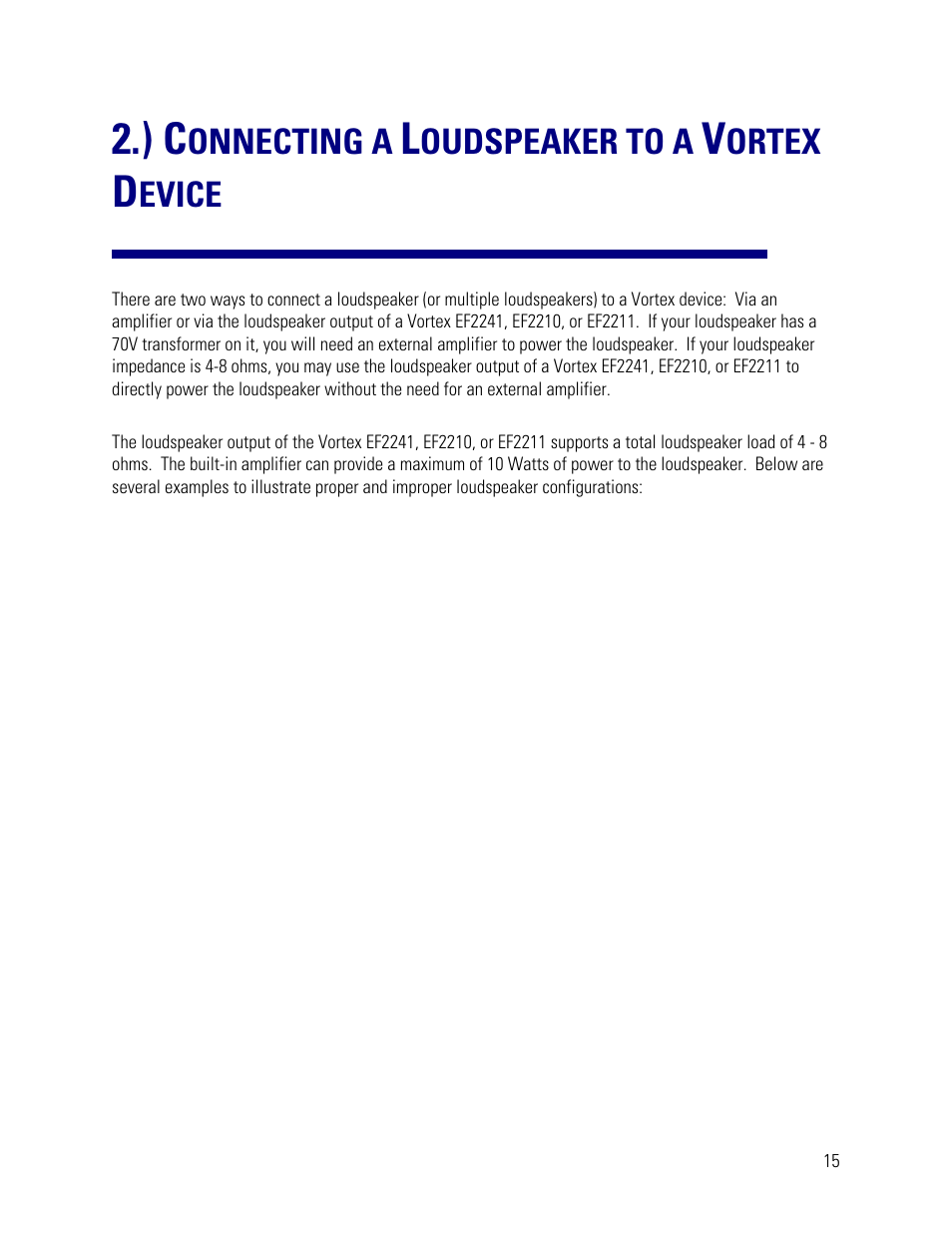 ) connecting a loudspeaker to a vortex device, Onnecting a, Oudspeaker to a | Ortex, Evice | Vortex Media VTX 1000 User Manual | Page 15 / 103