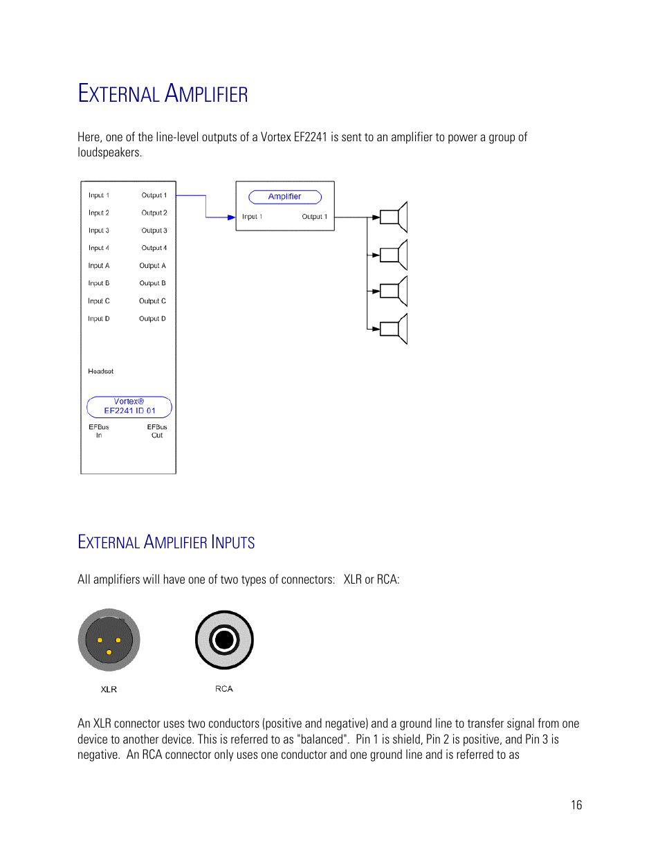 External amplifier, External amplifier inputs, Xternal | Mplifier | Vortex Media VTX 1000 User Manual | Page 16 / 103