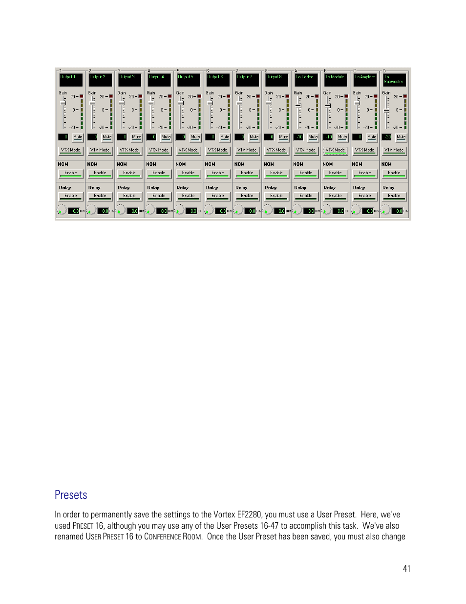 Presets | Vortex Media VTX 1000 User Manual | Page 41 / 103