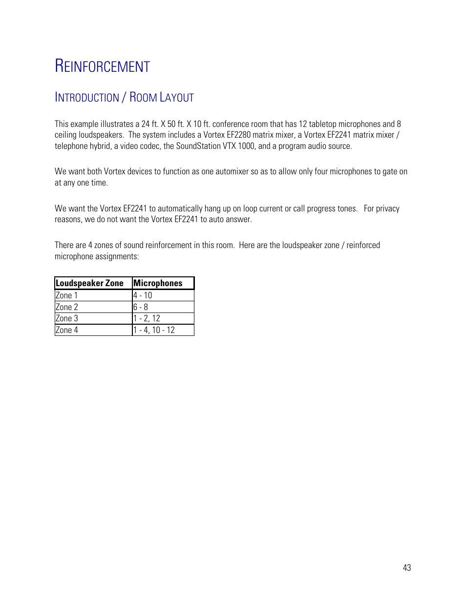 Introduction / room layout, Einforcement | Vortex Media VTX 1000 User Manual | Page 43 / 103