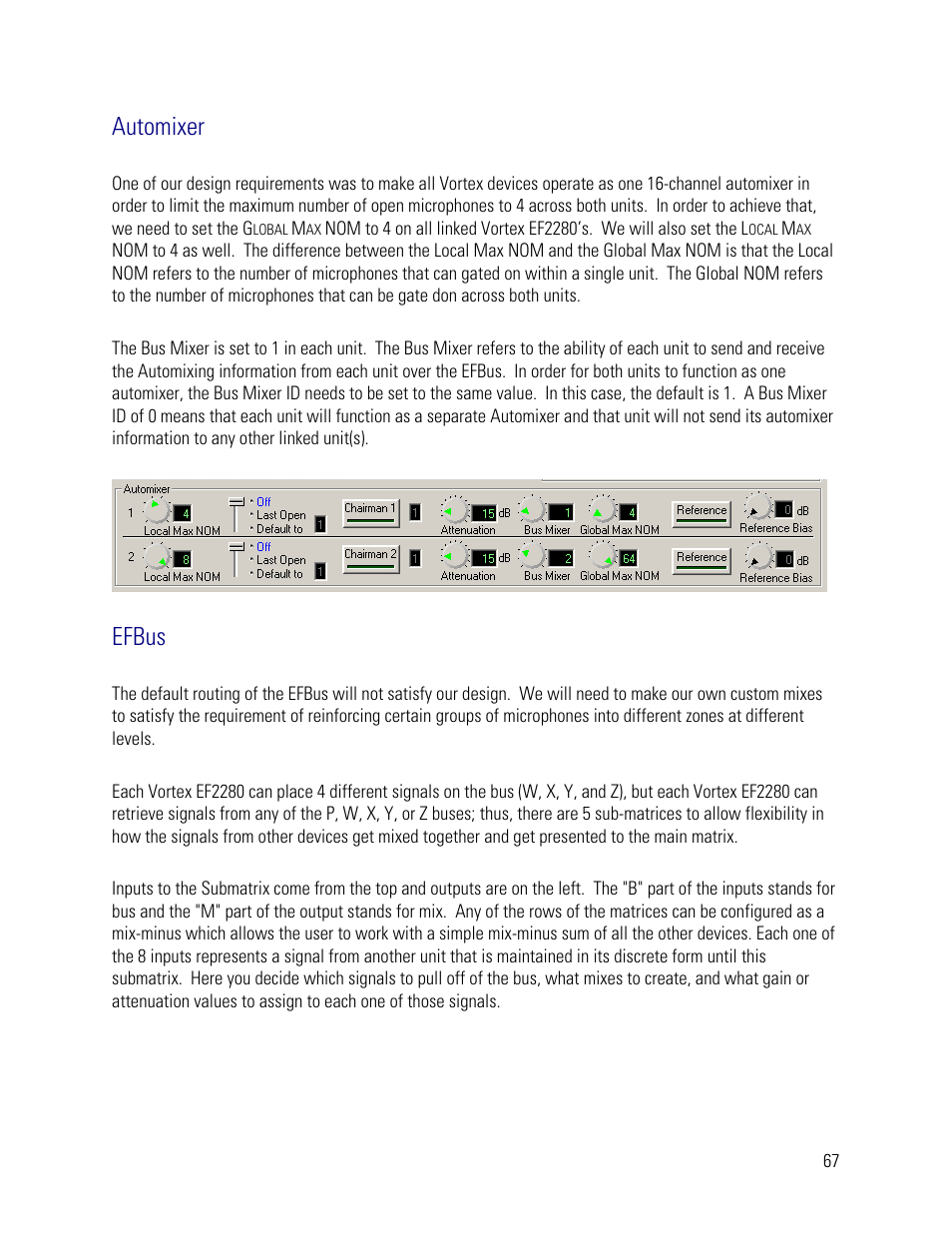 Automixer, Efbus | Vortex Media VTX 1000 User Manual | Page 67 / 103