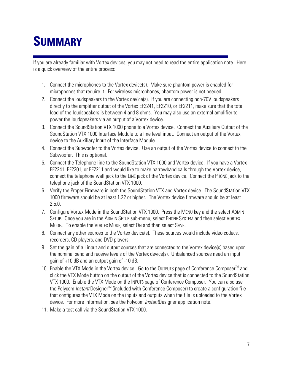 Summary, Ummary | Vortex Media VTX 1000 User Manual | Page 7 / 103
