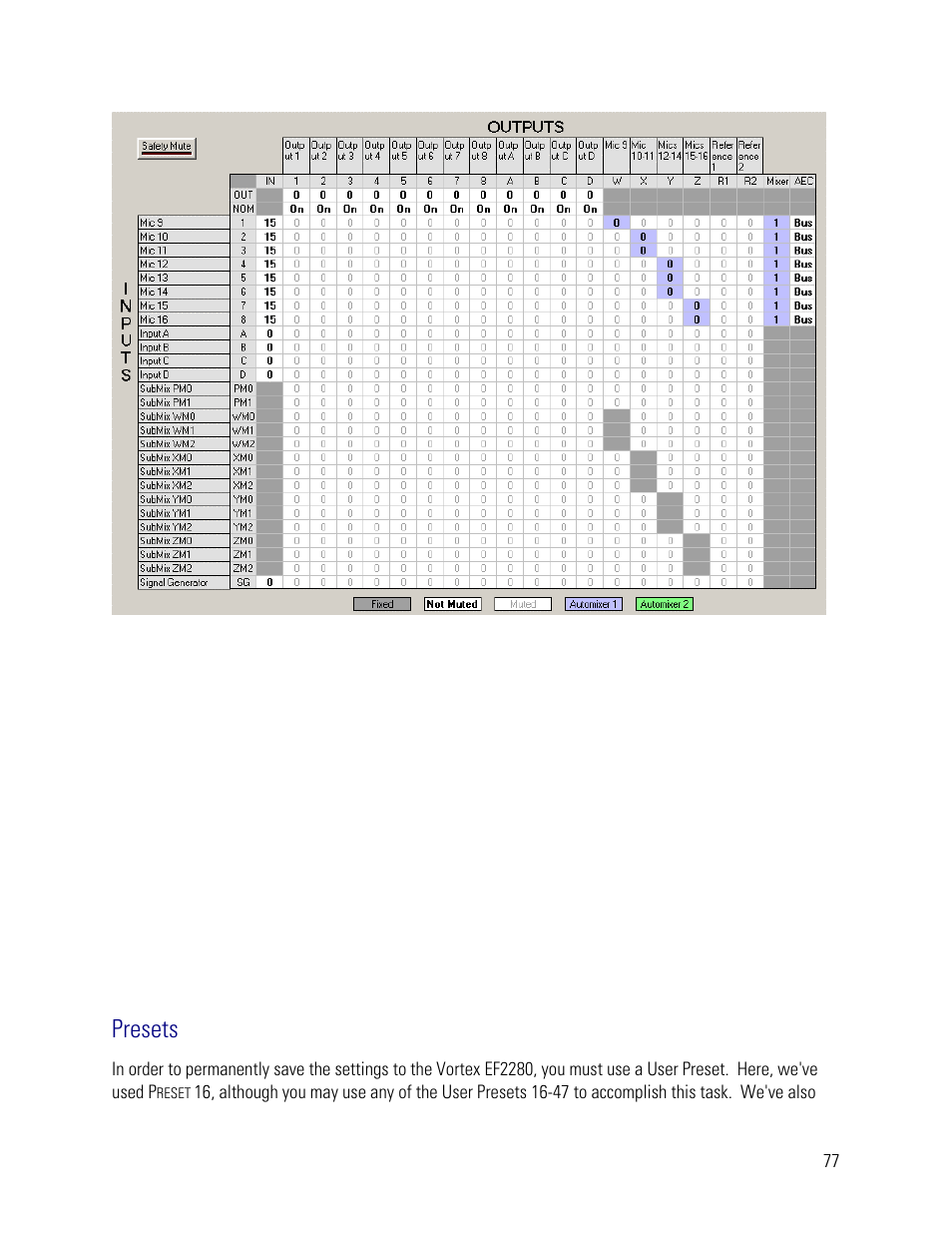 Presets | Vortex Media VTX 1000 User Manual | Page 77 / 103