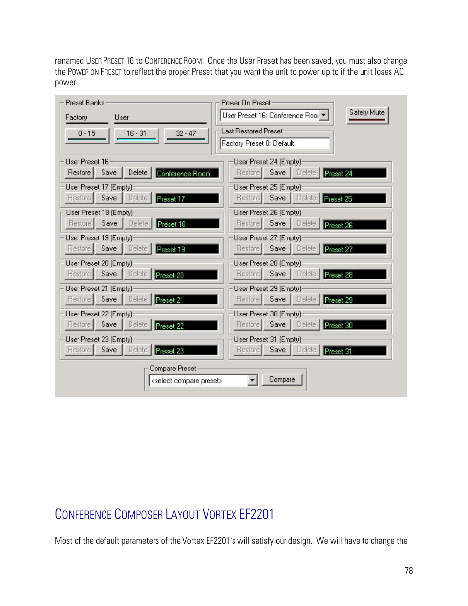 Conference composer layout vortex ef2201, Ef2201 | Vortex Media VTX 1000 User Manual | Page 78 / 103