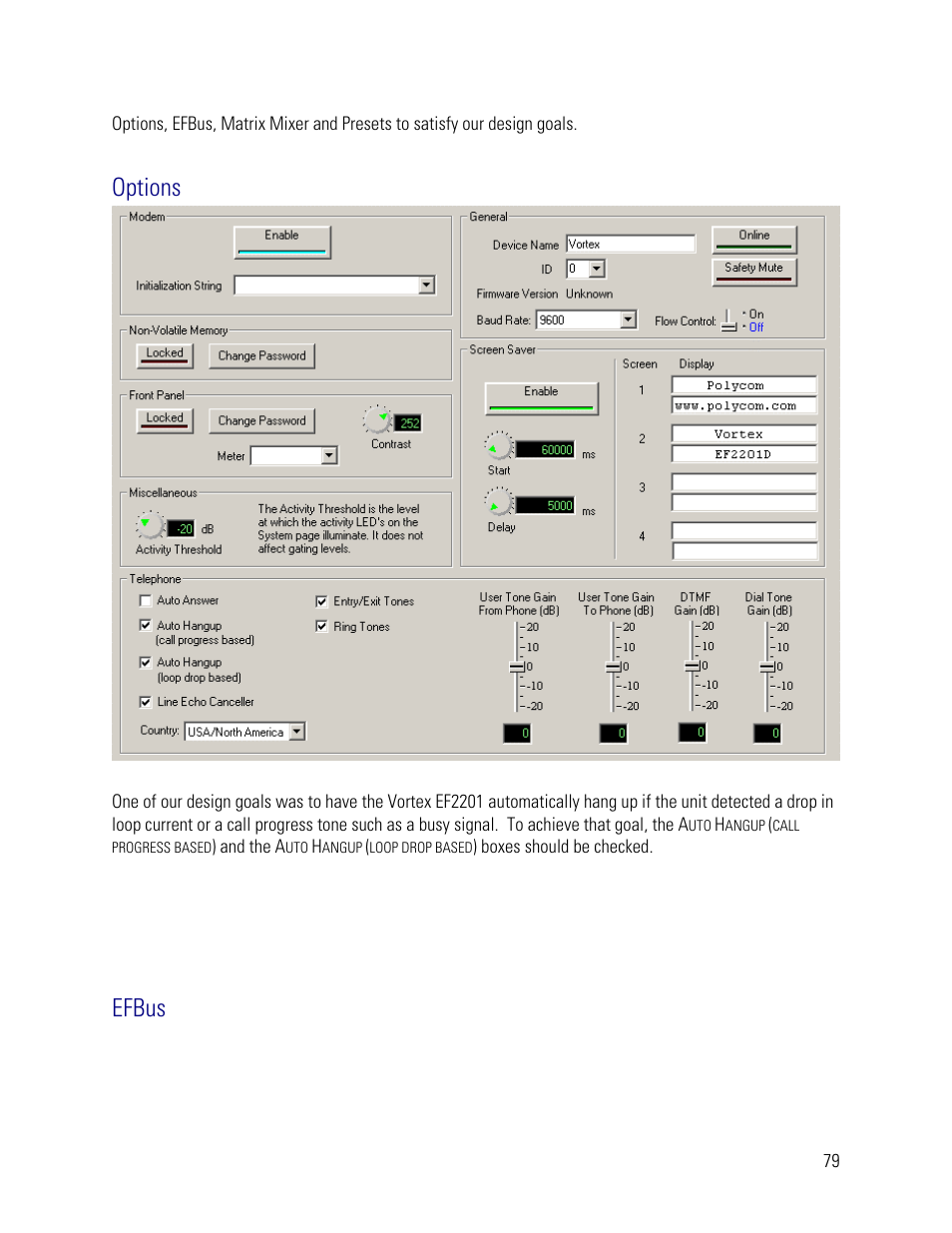 Options, Efbus | Vortex Media VTX 1000 User Manual | Page 79 / 103