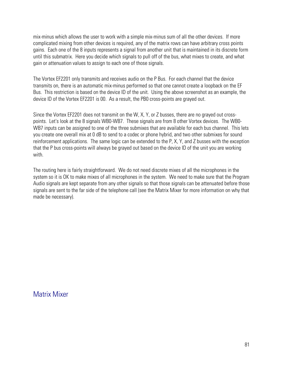 Matrix mixer | Vortex Media VTX 1000 User Manual | Page 81 / 103