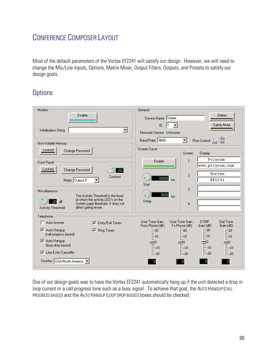Conference composer layout, Options | Vortex Media VTX 1000 User Manual | Page 88 / 103