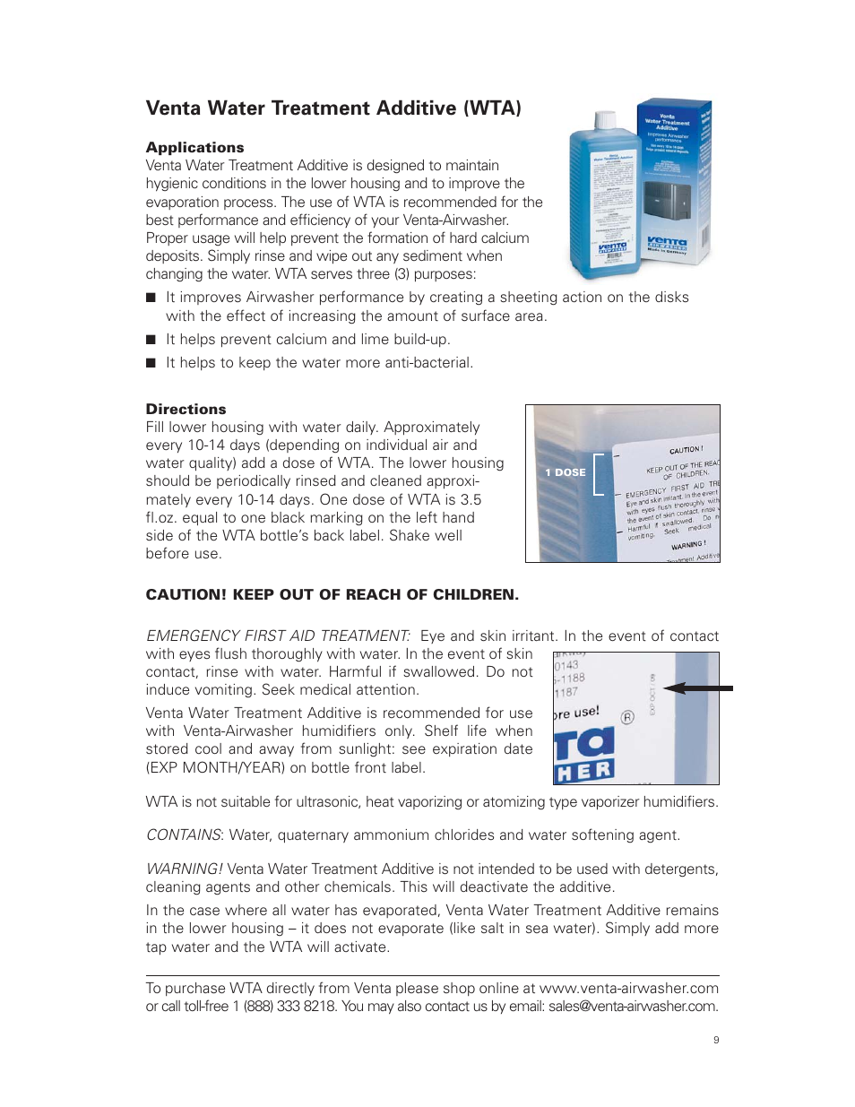 Venta water treatment additive (wta) | Venta Airwasher LW 44 User Manual | Page 9 / 16