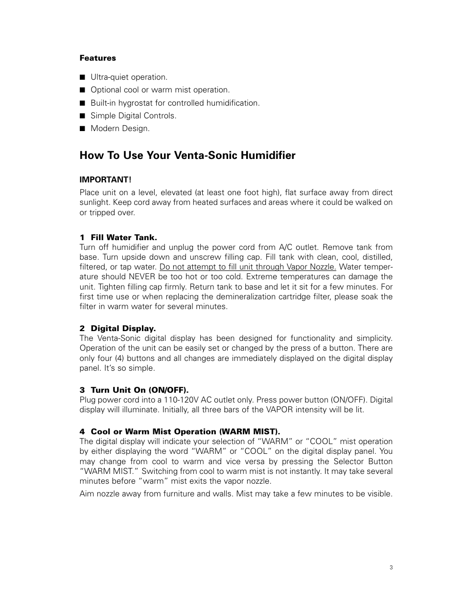 How to use your venta-sonic humidifier | Venta Airwasher VS 207 User Manual | Page 3 / 8