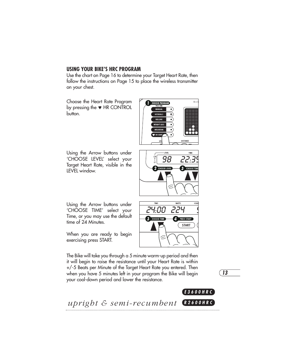 Upright & semi-r ecumbent | Vision Fitness T8600S User Manual | Page 15 / 86