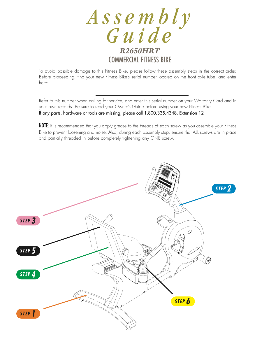Vision Fitness R2650HRT User Manual | Page 2 / 9