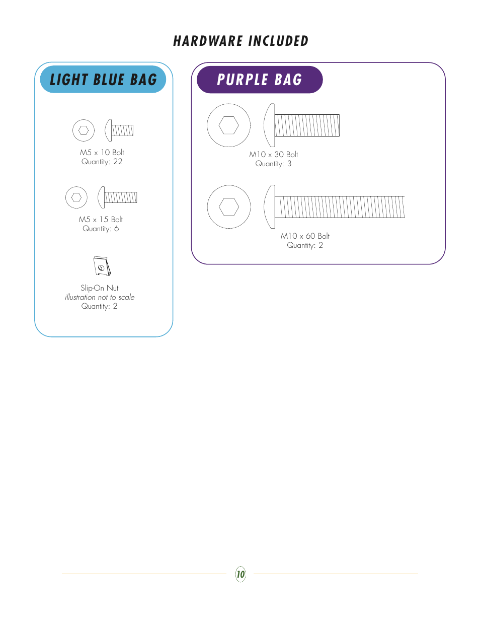Light blue bag, Purple bag, Hardware included | Vision Fitness ST720 User Manual | Page 10 / 32