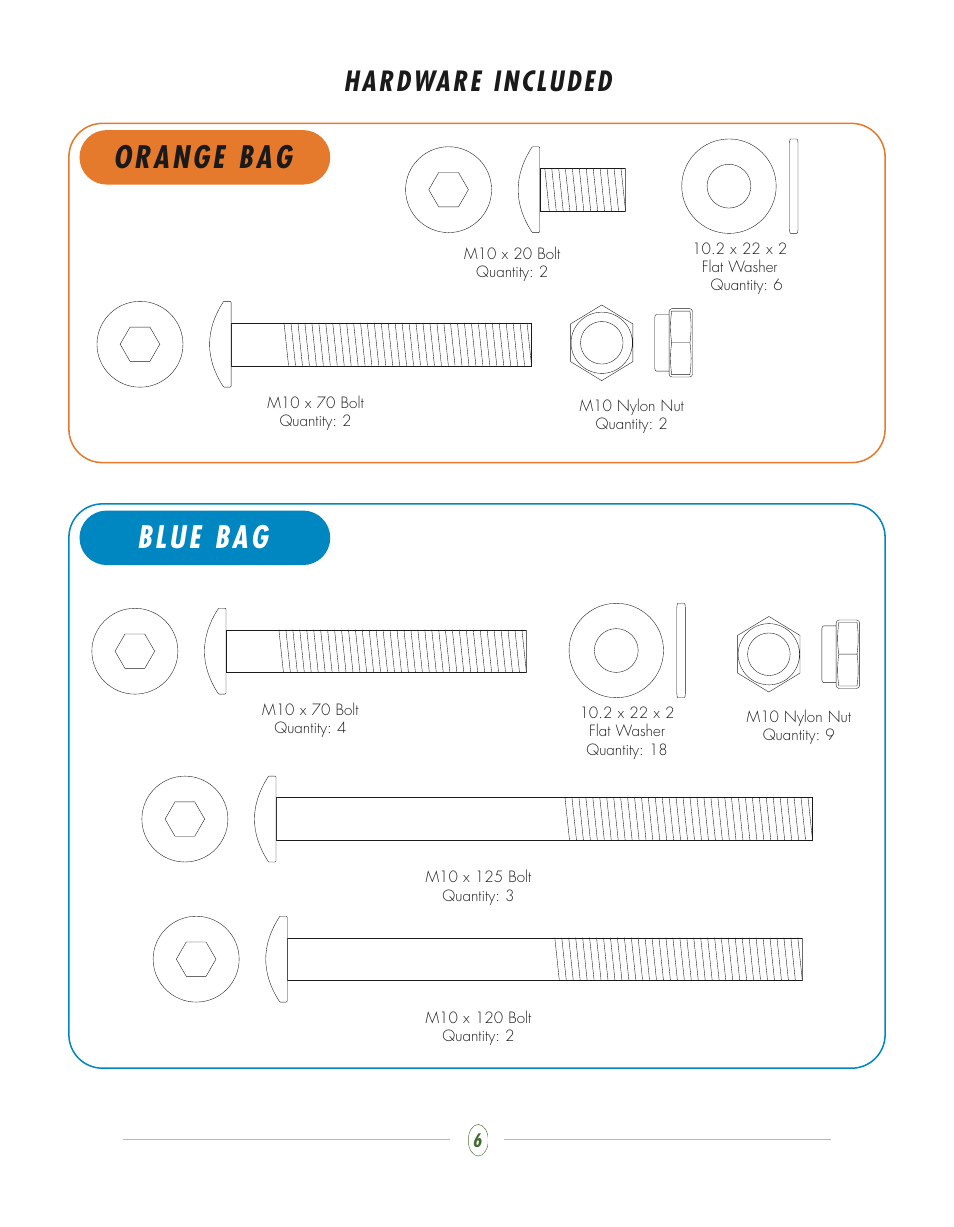 Blue bag, Orange bag, Hardware included | Vision Fitness ST720 User Manual | Page 6 / 32