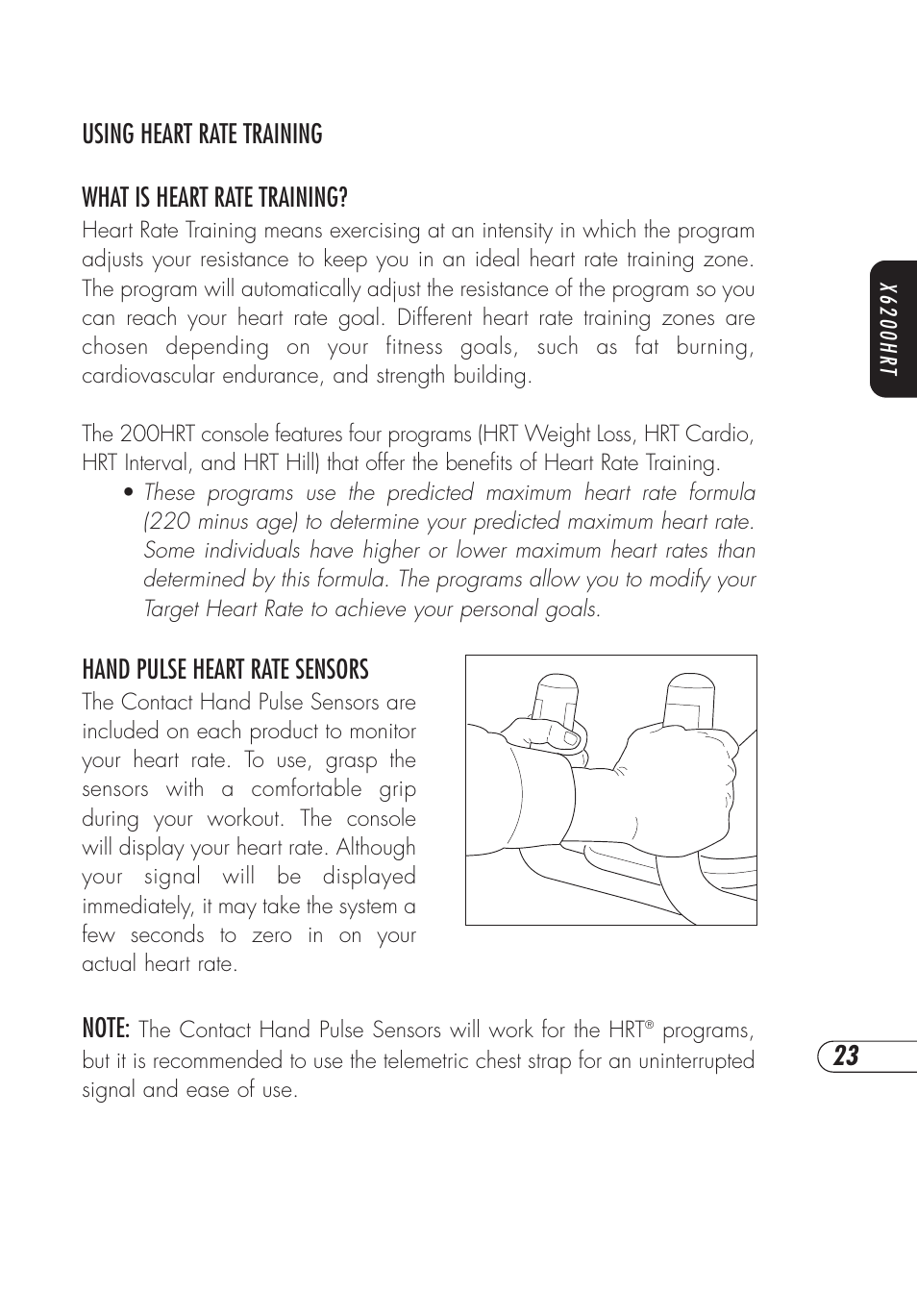 Hand pulse heart rate sensors | Vision Fitness X6200HRT User Manual | Page 27 / 60