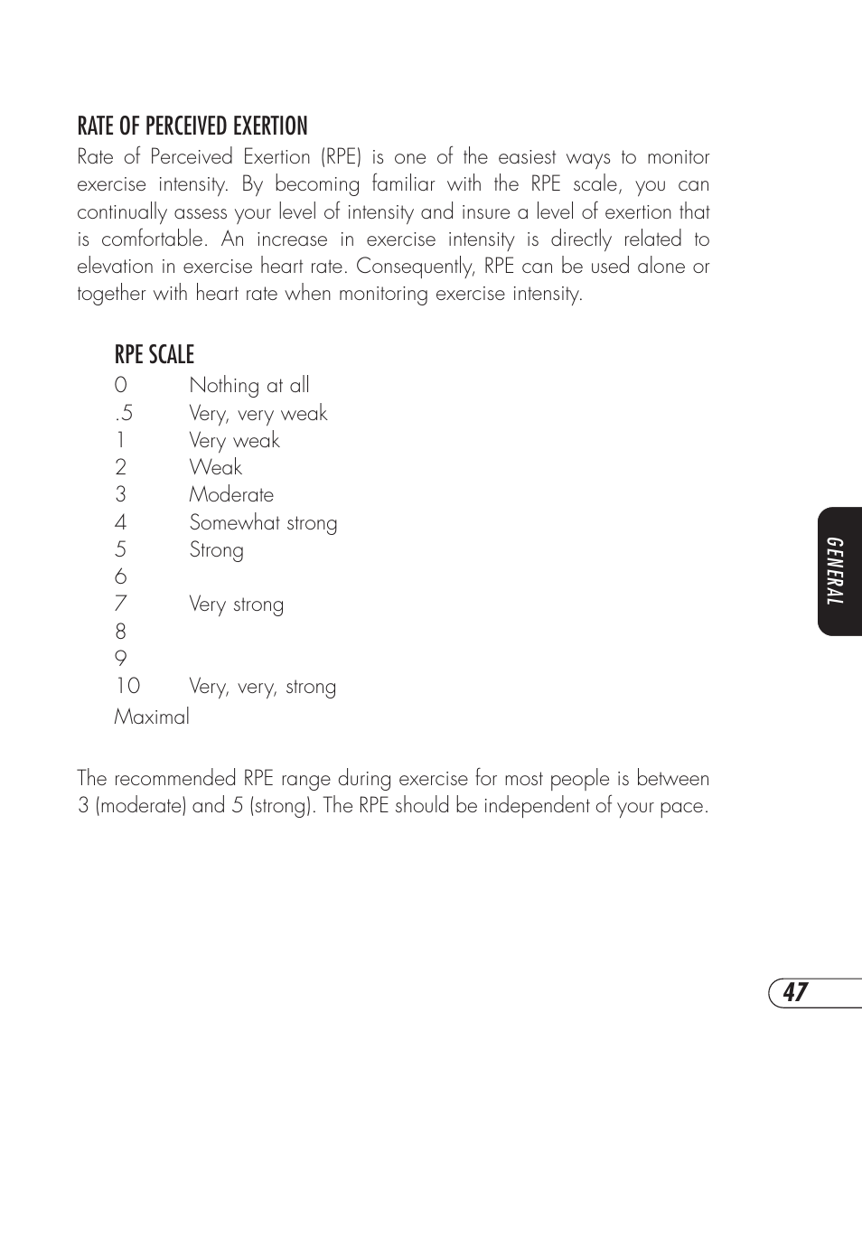 Rate of perceived exertion, Rpe scale | Vision Fitness X6200HRT User Manual | Page 51 / 60