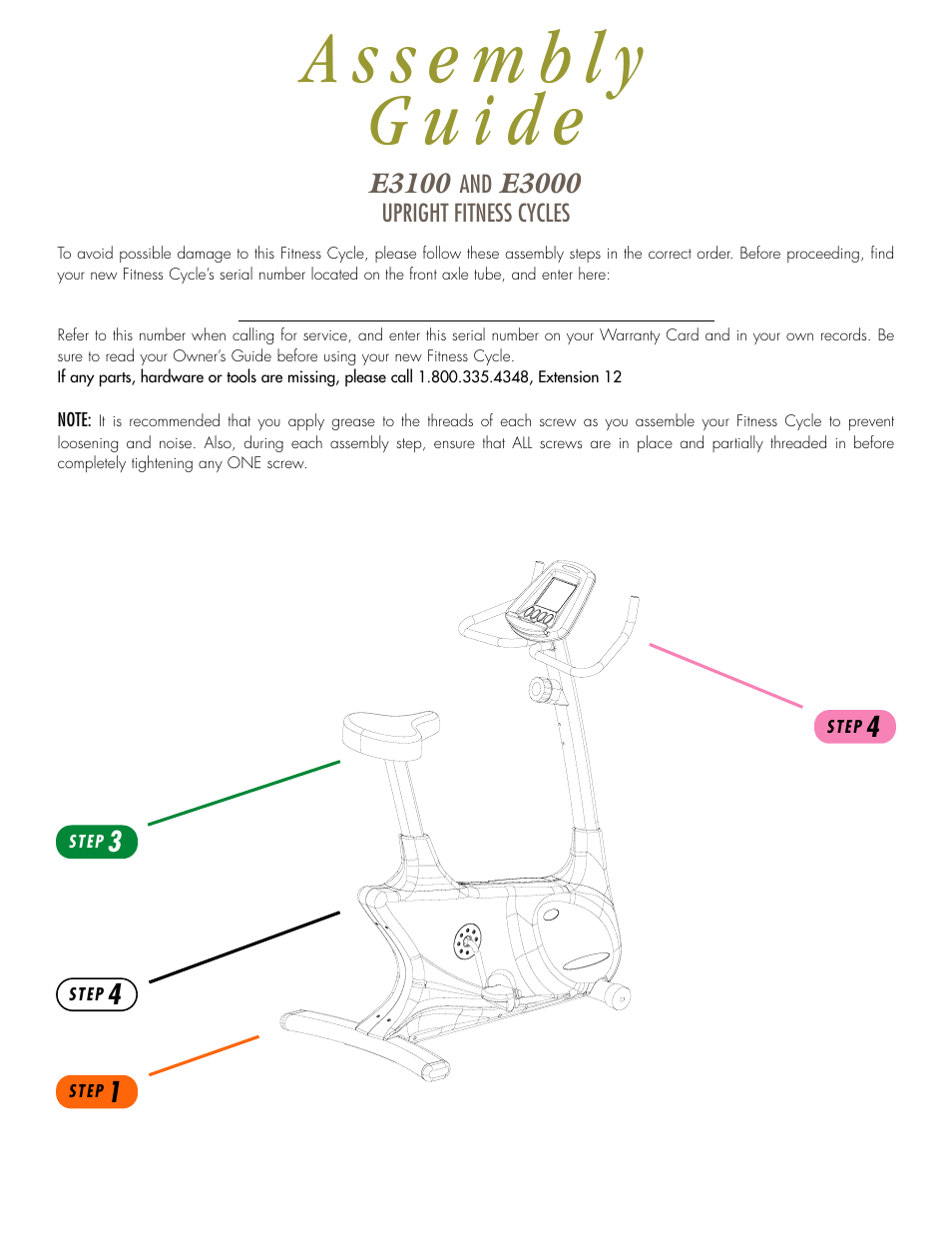 Vision Fitness E3000 User Manual | Page 2 / 8