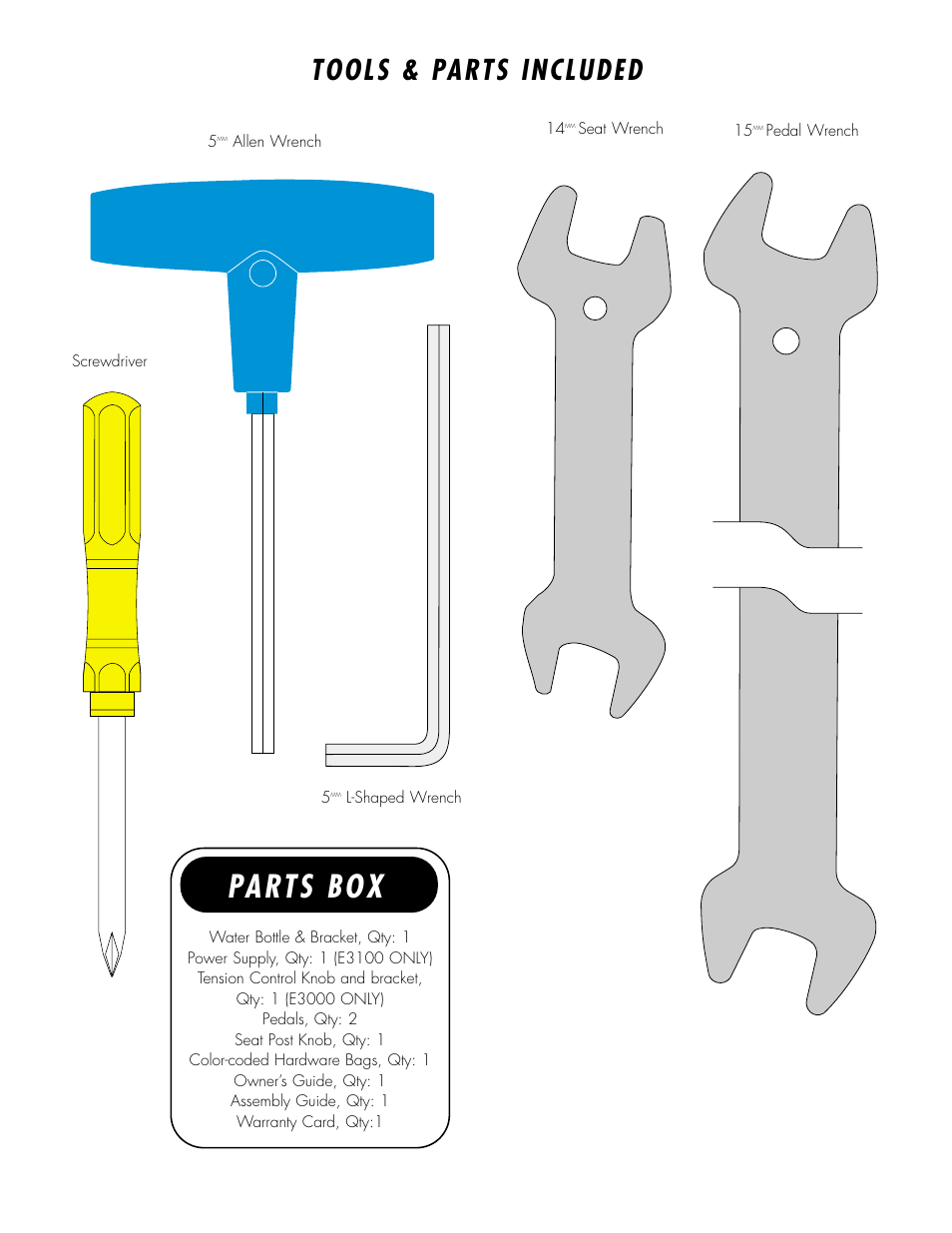 Parts box, Tools & parts included | Vision Fitness E3000 User Manual | Page 3 / 8