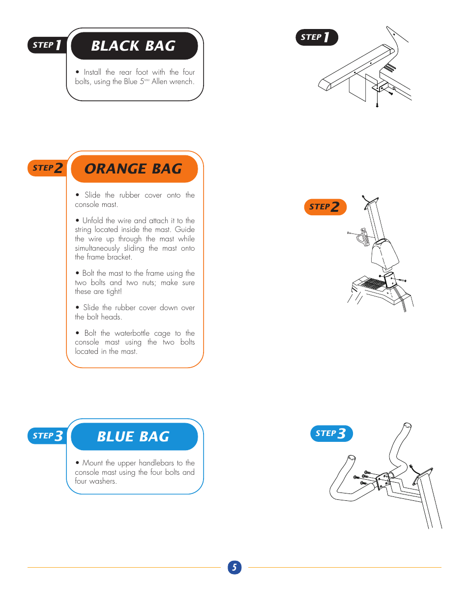 Black bag 1, Orange bag 2, Blue bag 3 | Vision Fitness R2600HRC User Manual | Page 5 / 7