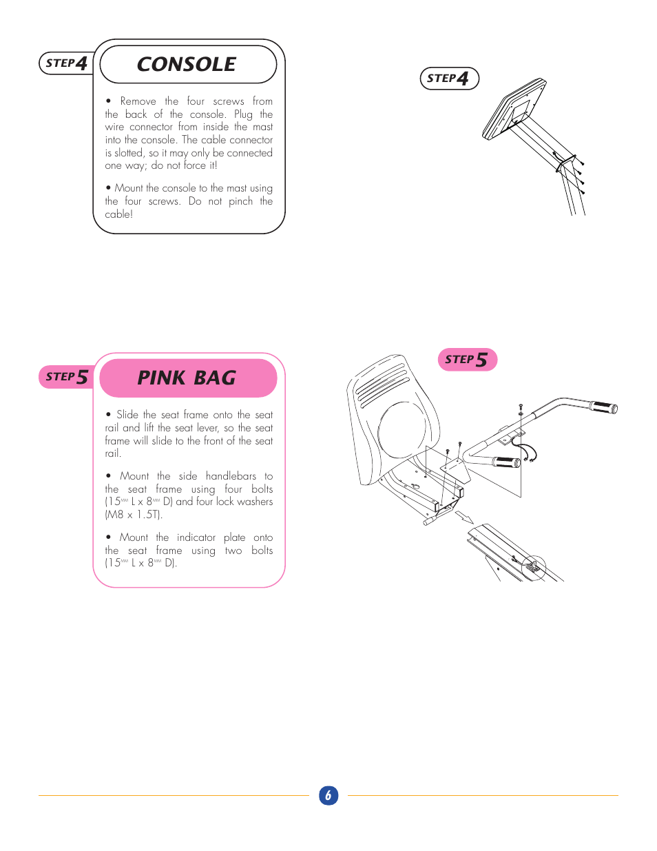 Console 4, Pink bag 5 | Vision Fitness R2600HRC User Manual | Page 6 / 7