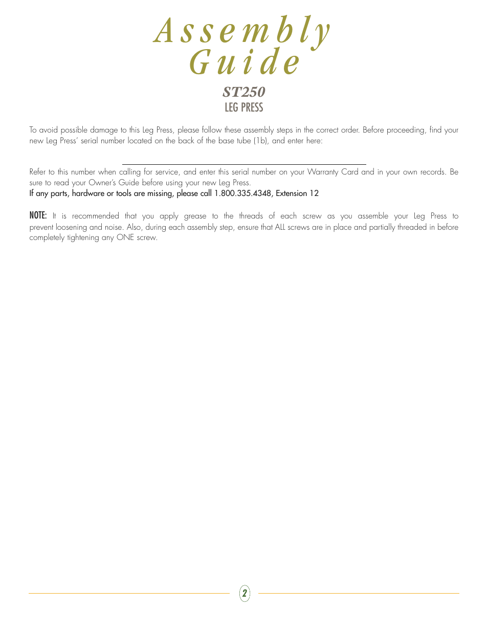 Vision Fitness ST250 User Manual | Page 2 / 16