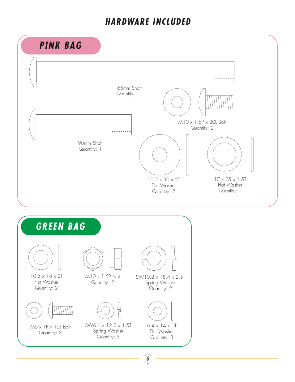 Pink bag green bag, Hardware included | Vision Fitness ST250 User Manual | Page 6 / 16