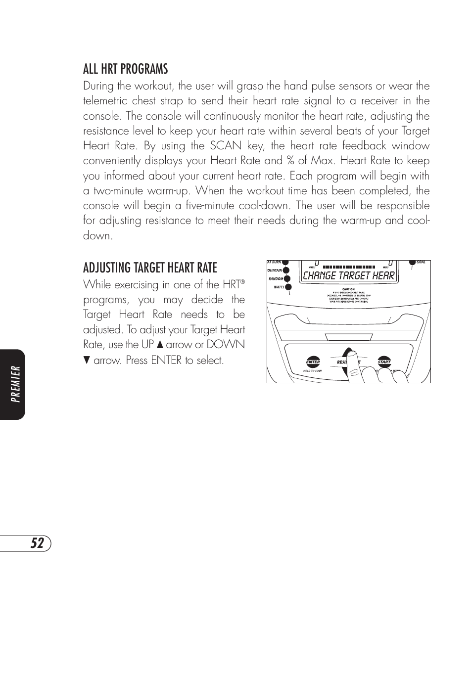 All hrt programs, Adjusting target heart rate | Vision Fitness E3200 User Manual | Page 56 / 72