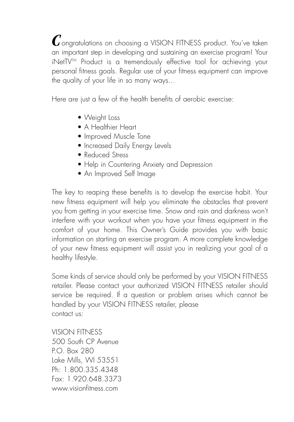 Vision Fitness NetTV General User Manual | Page 4 / 48