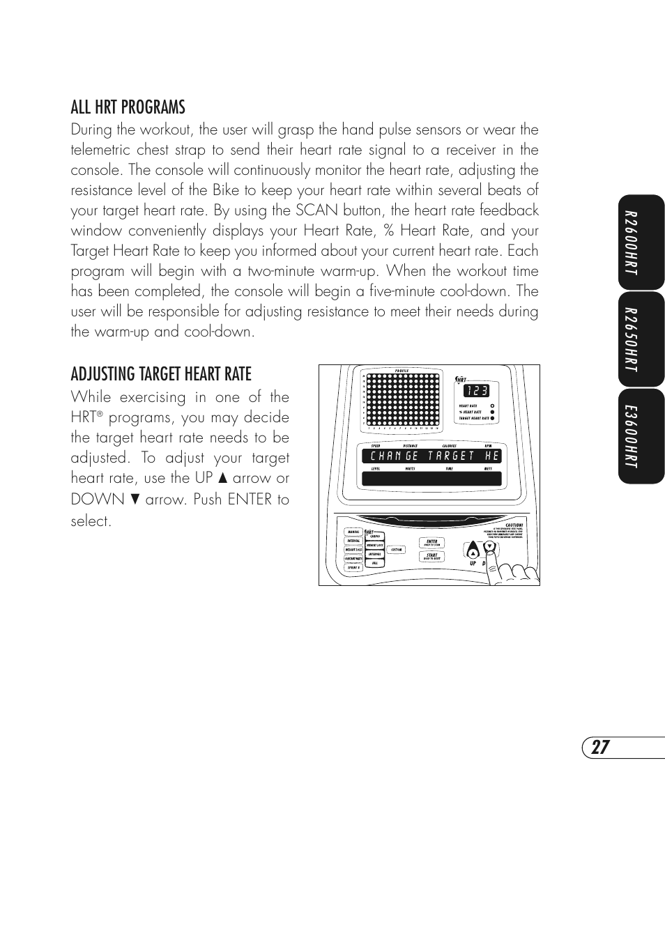 All hrt programs, Adjusting target heart rate | Vision Fitness R2600HRT User Manual | Page 31 / 60