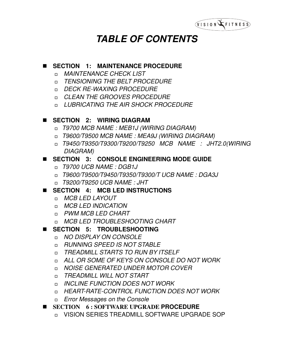Vision Fitness T9500 User Manual | Page 2 / 43
