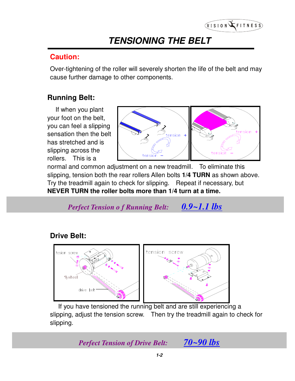 Tensioning the belt | Vision Fitness T9500 User Manual | Page 5 / 43